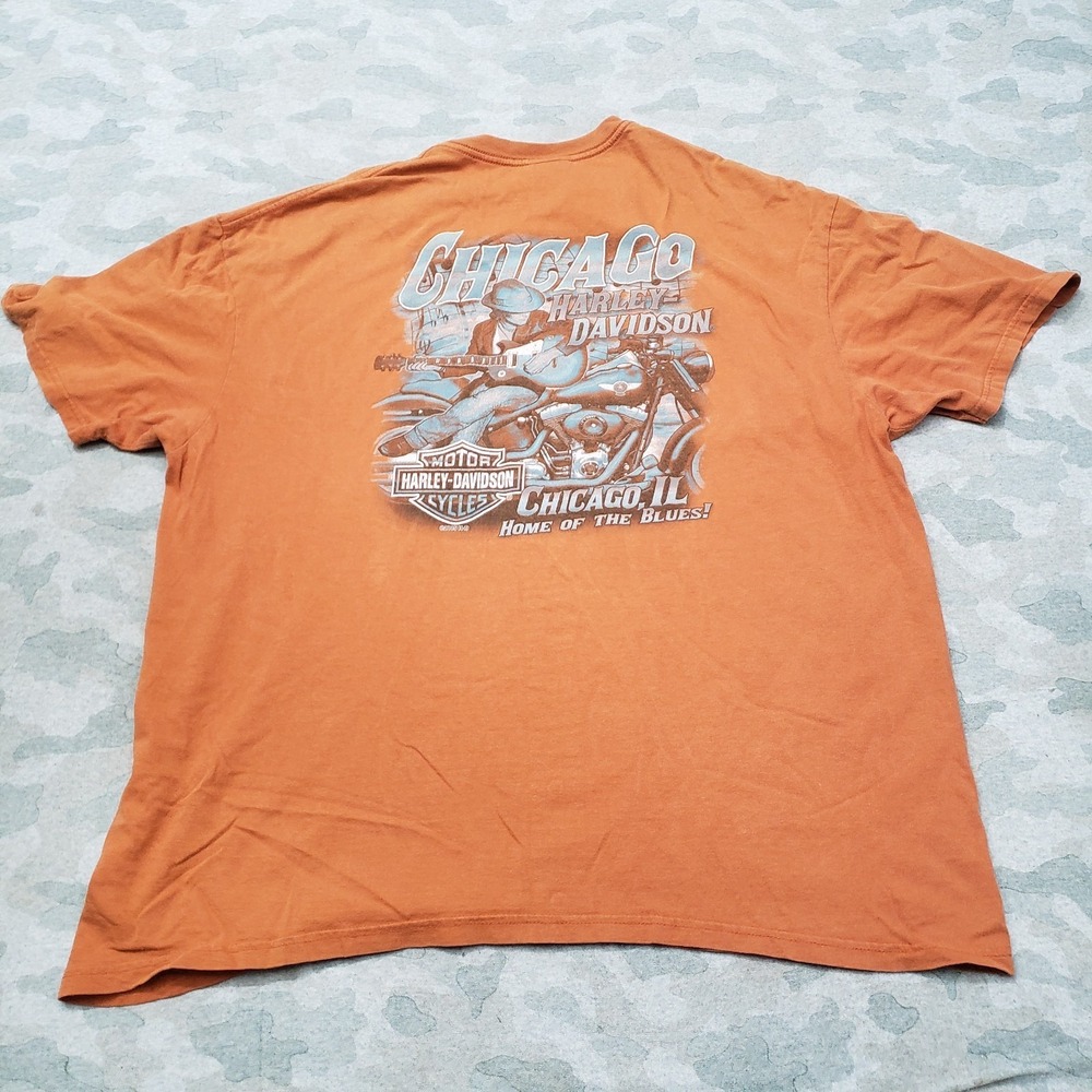 VTG Harley Davidson Shirt Mens 2XL Orange Short Sleeve Motorcycle Riding